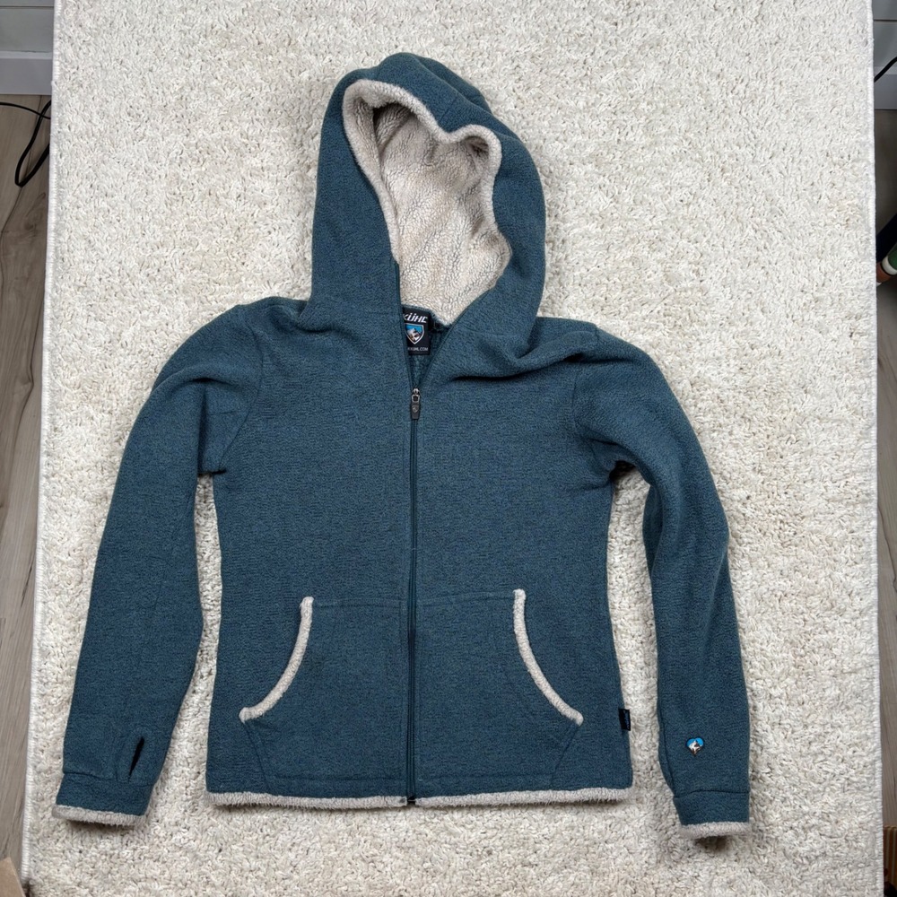 Kuhl Fleece Hoodie Teal Sherpa Lined Full Zip Cozy Outdoor Adventure Women‎